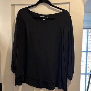 LC Lauren Conrad Black Layered Chiffon Scoop Neck Blouse